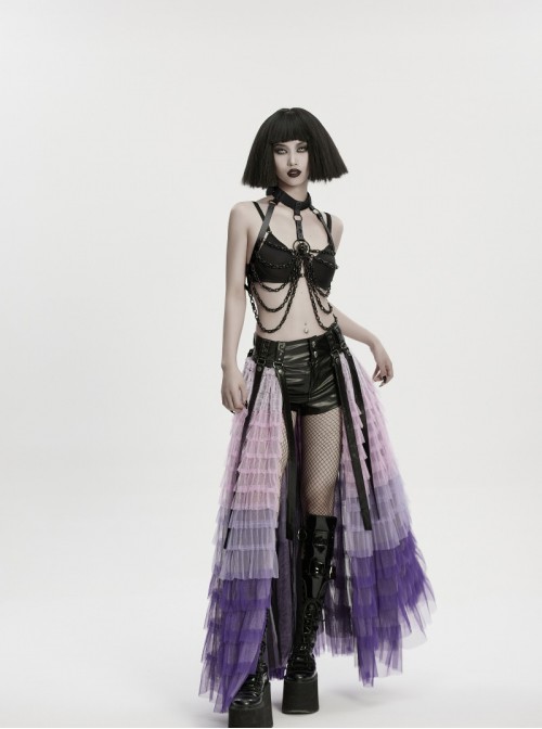 Black Bat Bow Straps Skull Drooping Chains Rebellious Punk Chest Chain