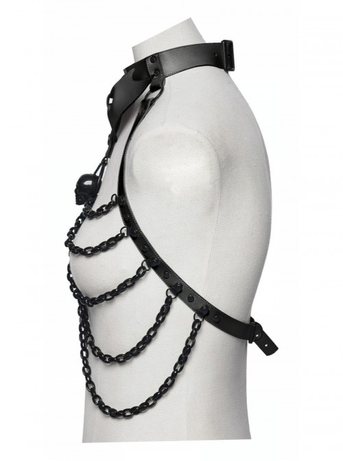 Black Bat Bow Straps Skull Drooping Chains Rebellious Punk Chest Chain
