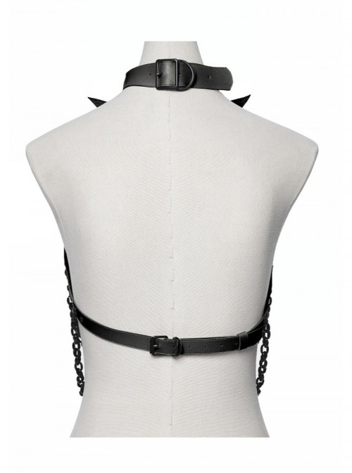 Black Bat Bow Straps Skull Drooping Chains Rebellious Punk Chest Chain