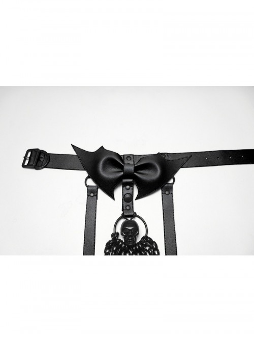 Black Bat Bow Straps Skull Drooping Chains Rebellious Punk Chest Chain