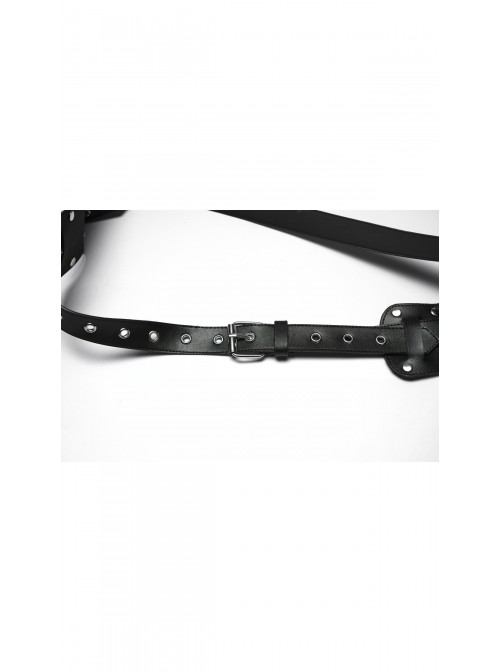 Black Versatile Style Artificial Leather Metal Rebellion Skulls Rivets Punk Leg Harness