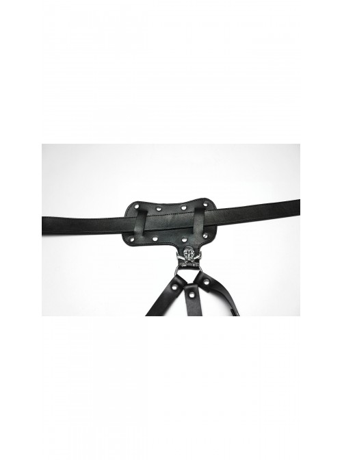 Black Versatile Style Artificial Leather Metal Rebellion Skulls Rivets Punk Leg Harness