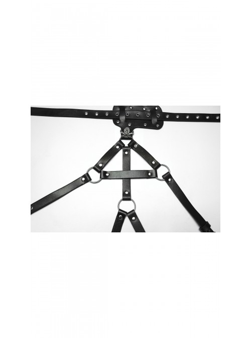 Black Versatile Style Artificial Leather Metal Rebellion Skulls Rivets Punk Leg Harness
