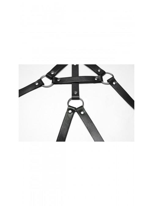 Black Versatile Style Artificial Leather Metal Rebellion Skulls Rivets Punk Leg Harness