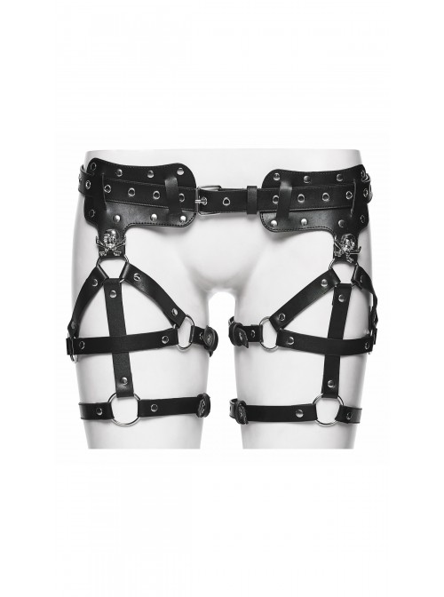 Black Versatile Style Artificial Leather Metal Rebellion Skulls Rivets Punk Leg Harness