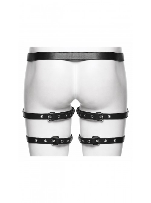 Black Versatile Style Artificial Leather Metal Rebellion Skulls Rivets Punk Leg Harness