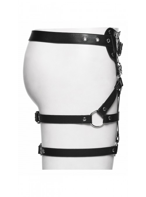 Black Versatile Style Artificial Leather Metal Rebellion Skulls Rivets Punk Leg Harness