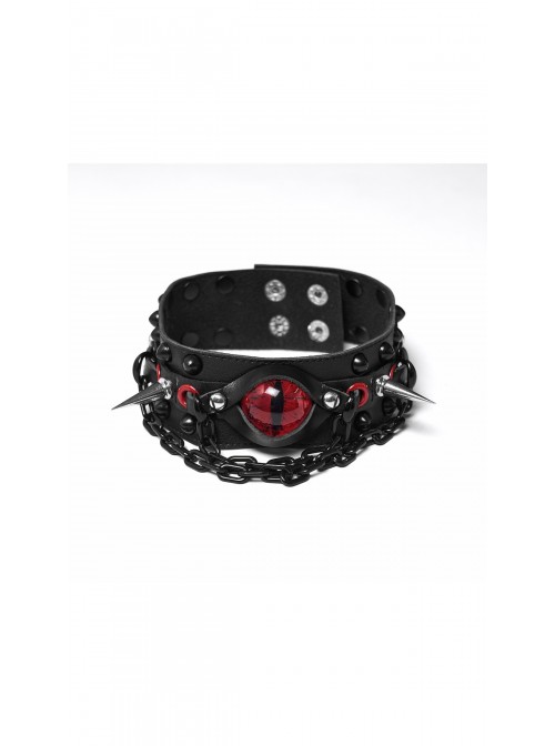 Black Red Demon's Eye Spikes Rivets Chain Punk Choker