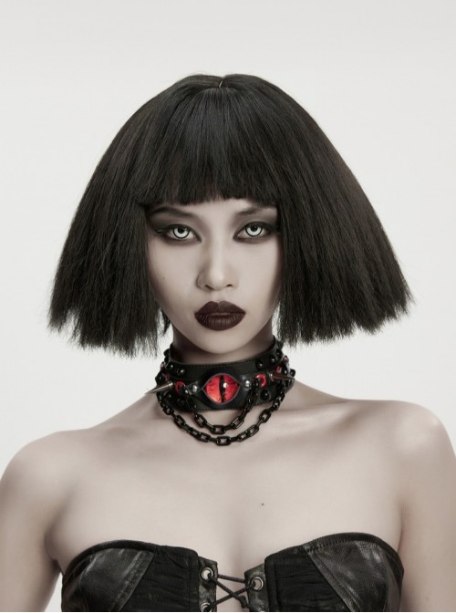 Black Red Demon's Eye Spikes Rivets Chain Punk Choker
