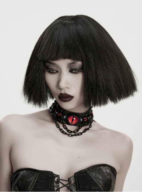 Black Red Demon's Eye Spikes Rivets Chain Punk Choker