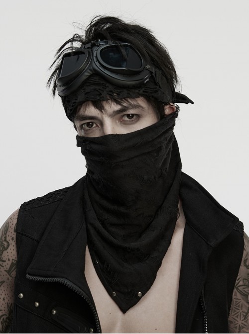 Black Tattered Knitted Wasteland Rivets Decoration Punk Men Bandana