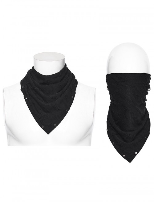 Black Tattered Knitted Wasteland Rivets Decoration Punk Men Bandana