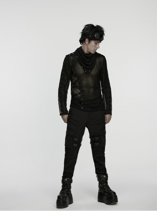 Black Tattered Knitted Wasteland Rivets Decoration Punk Men Bandana