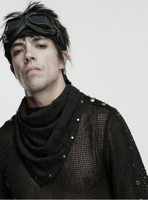 Black Tattered Knitted Wasteland Rivets Decoration Punk Men Bandana