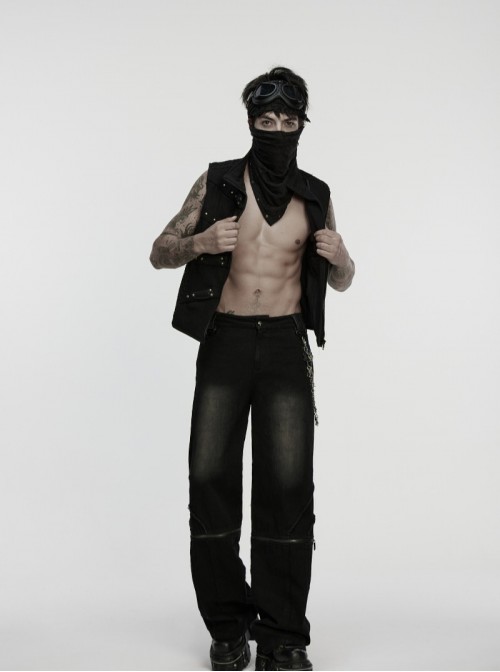 Black Tattered Knitted Wasteland Rivets Decoration Punk Men Bandana