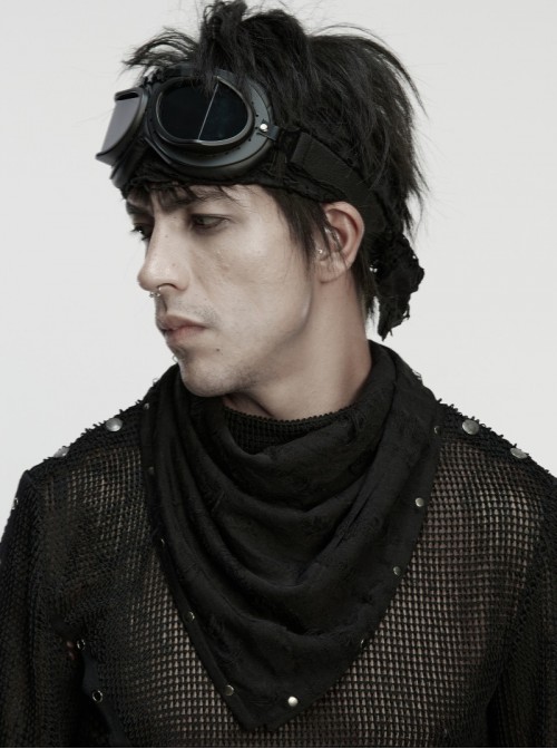 Black Tattered Knitted Wasteland Rivets Decoration Punk Men Bandana