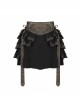 Brown Striped Leather Belt Lace-Up Asymmetric Lace Hem Black Punk Skirt