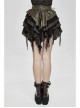 Brown Striped Leather Belt Lace-Up Asymmetric Lace Hem Black Punk Skirt