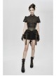 Brown Striped Leather Belt Lace-Up Asymmetric Lace Hem Black Punk Skirt