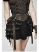 Brown Striped Leather Belt Lace-Up Asymmetric Lace Hem Black Punk Skirt