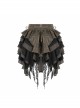 Brown Striped Leather Belt Lace-Up Asymmetric Lace Hem Black Punk Skirt