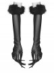 Black Mesh Elegance Detachable Fluffy Cuffs Dark Demon Fingers Gothic Long Gloves