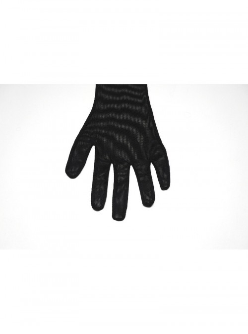 Black Mesh Elegance Detachable Fluffy Cuffs Dark Demon Fingers Gothic Long Gloves