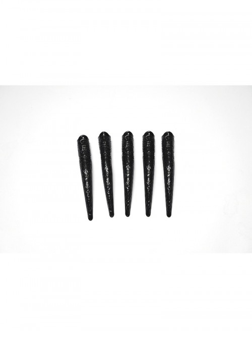 Black Mesh Elegance Detachable Fluffy Cuffs Dark Demon Fingers Gothic Long Gloves