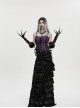 Black Mesh Elegance Detachable Fluffy Cuffs Dark Demon Fingers Gothic Long Gloves