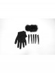 Black Mesh Elegance Detachable Fluffy Cuffs Dark Demon Fingers Gothic Long Gloves