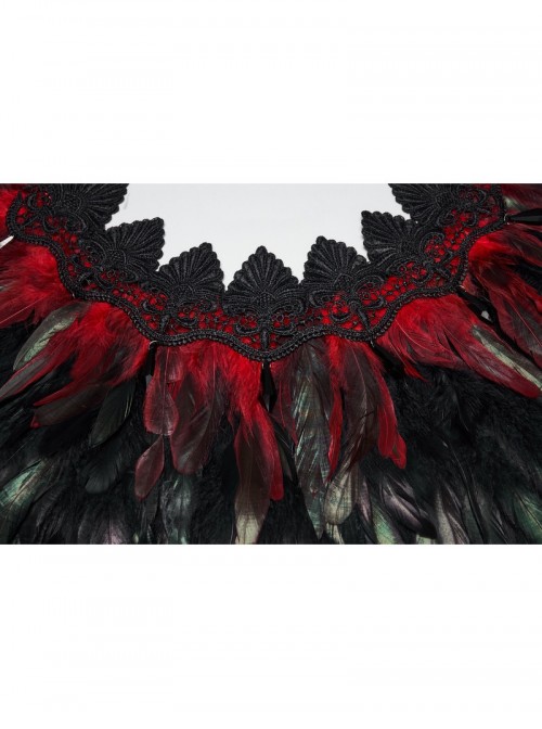 Black Delicate Lace Red Gorgeous Feather Nobility Gothic Reversible Shawl