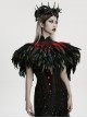 Black Delicate Lace Red Gorgeous Feather Nobility Gothic Reversible Shawl