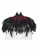 Black Delicate Lace Red Gorgeous Feather Nobility Gothic Reversible Shawl