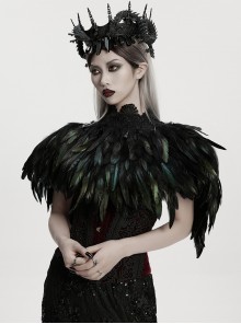 Black Lace Neck Gorgeous Feather Nobility Gothic Reversible Shawl