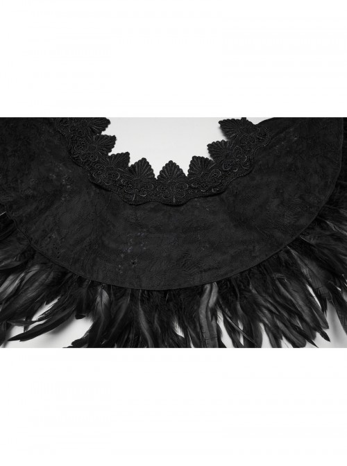 Black Lace Neck Gorgeous Feather Nobility Gothic Reversible Shawl