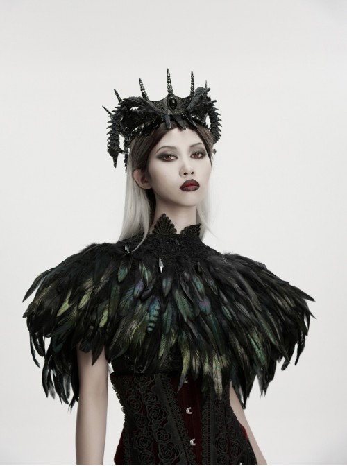 Black Lace Neck Gorgeous Feather Nobility Gothic Reversible Shawl