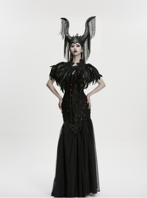 Black Lace Neck Gorgeous Feather Nobility Gothic Reversible Shawl