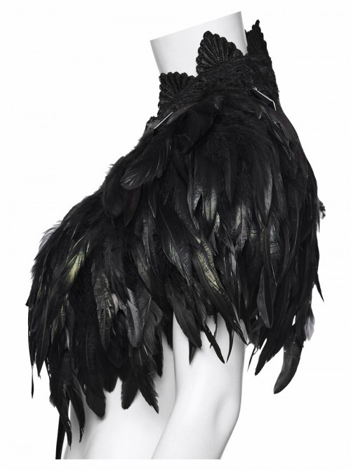 Black Lace Neck Gorgeous Feather Nobility Gothic Reversible Shawl