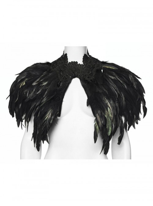 Black Lace Neck Gorgeous Feather Nobility Gothic Reversible Shawl