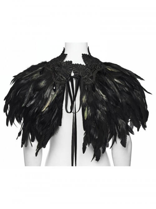 Black Lace Neck Gorgeous Feather Nobility Gothic Reversible Shawl