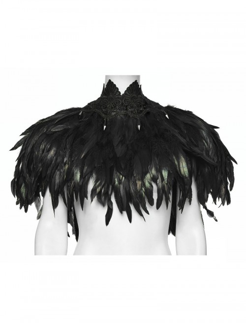 Black Lace Neck Gorgeous Feather Nobility Gothic Reversible Shawl