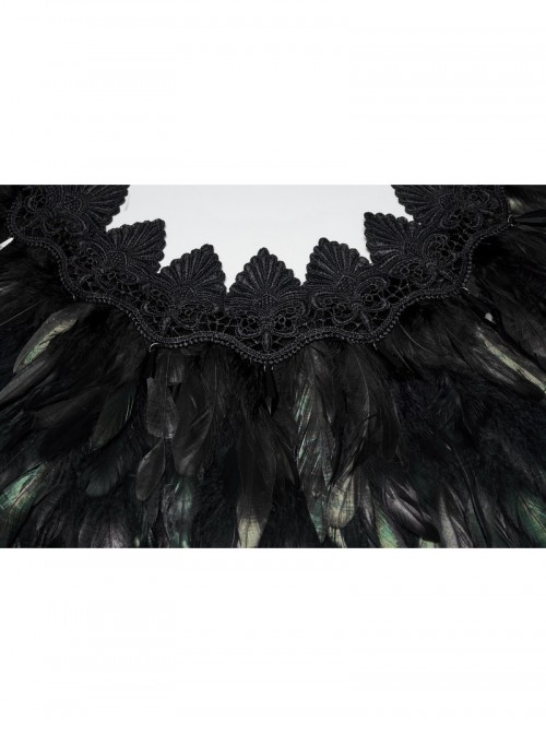 Black Lace Neck Gorgeous Feather Nobility Gothic Reversible Shawl