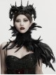 Black High Collar Lace Decoration Asymmetric Feather Ties Fixed Gothic Shawl