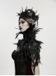 Black High Collar Lace Decoration Asymmetric Feather Ties Fixed Gothic Shawl
