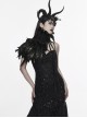 Black High Collar Lace Decoration Asymmetric Feather Ties Fixed Gothic Shawl