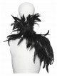 Black High Collar Lace Decoration Asymmetric Feather Ties Fixed Gothic Shawl