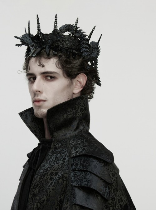 Black 3D-Printed Noble Coiling Dragon Unique Crystal Columns Gothic Men's Crown