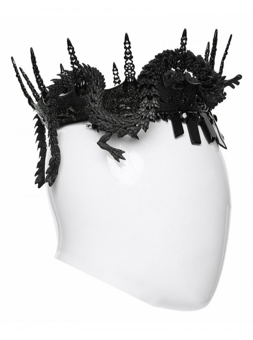 Black 3D-Printed Noble Coiling Dragon Unique Crystal Columns Gothic Men's Crown
