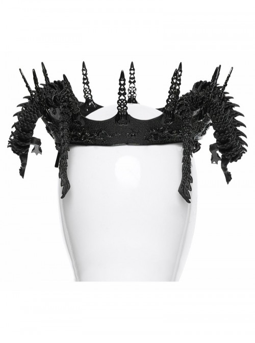 Black 3D-Printed Noble Coiling Dragon Unique Crystal Columns Gothic Men's Crown