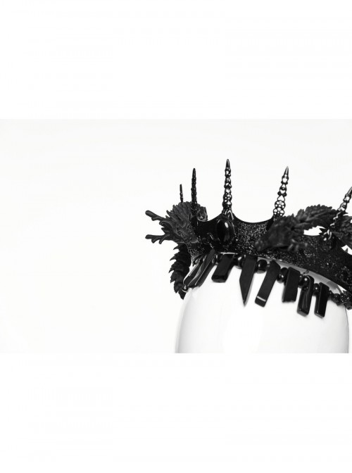 Black 3D-Printed Noble Coiling Dragon Unique Crystal Columns Gothic Men's Crown